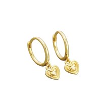 Golden Hearts Alight: S925 Silver Heart Drop Hoop Earrings with 18K Gold Plating - £21.86 GBP