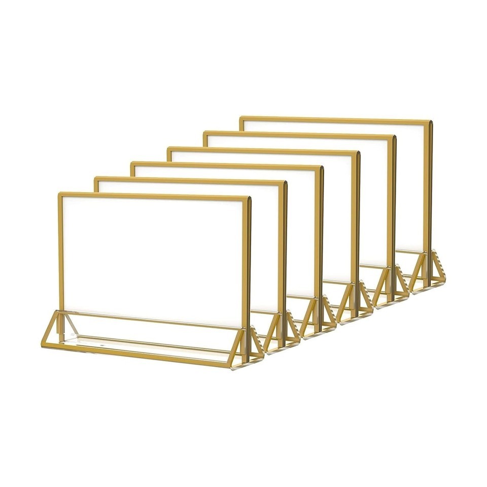 6-Pack Horizontal Acrylic Sign Holders with Gold Borders for Elegant Displays Item image 3