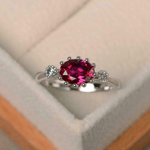 14k White Gold Plated 1.40Ct Oval Cut CZ Pink Ruby Beautiful Engagement Ring - £117.43 GBP