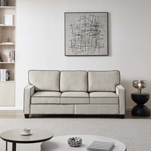 Beige Corduroy Sofa with Storage: Living Room - £363.77 GBP