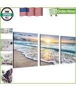 Ready to Hang 3-Panel Blue Sea Sunset Canvas Art for Elegant Home Decor - $61.53 CAD