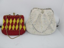 TWO SMALL BEADED HANDBAGS Metal Clasps Unknown Brand &quot;V&quot; Great Condition - £15.65 GBP