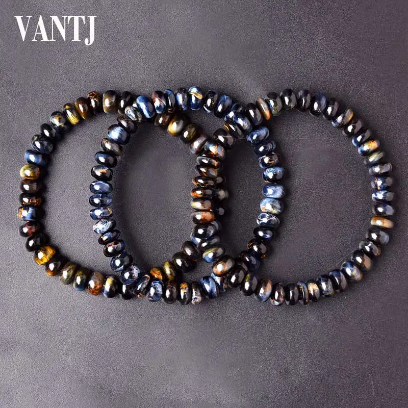 VANTJ Natural Blue Yellow  Pietersite Chatoyant Bracelet 1Pcs For Women Men Best - £154.90 GBP