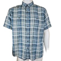 Kuhl Scorpio Linen Blend Shirt Mens XL Blue Plaid Short Sleeve Button Up Outdoor - £22.46 GBP