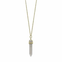 14K Yellow Gold Plated Spike Drop Pencil Cut Gray Moonstone Necklace 30&quot; Chain - £109.93 GBP