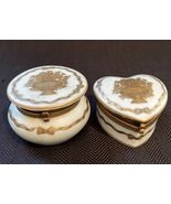 Vintage Lot of 2 Porcelain Trinket Boxes White with Gold Painted Design  - €16,21 EUR