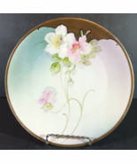 Antique RM BAVARIA PLATE Germany ROSES Pale Green Pink Gold Trim Flowers - $24.75 CAD
