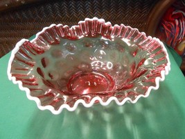 Beuatiful Vintage SNOWCREST Ruffled Edge Cranberry FENTON Bowl - $74.83