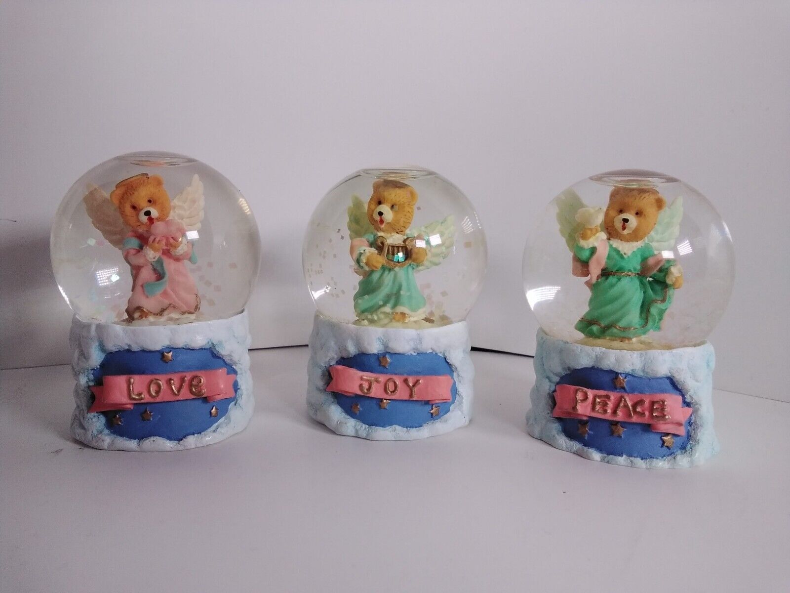 Love, Joy, &amp; Peace Angel Bear 2.5 In. Mini Snow Globe Christmas Décor Fi... - $9.75