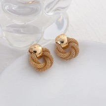 Flashbuy New Trend Gold Color Hollow Twisted Metal Drop Earrings for Women Alloy - £7.62 GBP