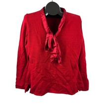 J. Peterman Red Wool Blend Sweater Silk Ribbon Tie Bow Women’s MEDIUM - $26.99