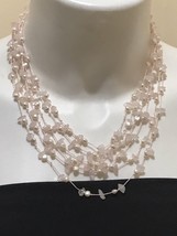 Multi Strands Pink Quartz And Pearl Necklace 18” Long - £15.75 GBP
