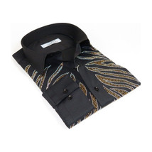 Men CEREMONIA Turkey Shirt 100% Cotton Fancy Rhine Stone #Roma 15 Black Slim Fit image 3