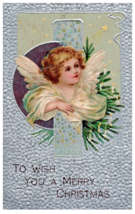 Postcard Merry Christmas 1908 Gilded 3 Angels Winter Scene Tree Old Mill... - £17.38 GBP