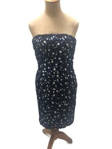 Victor Costa I. Magnin Women&#39;s Cocktail Dress Blue White Sequins Straple... - $67.57