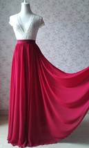 DARK RED Long Chiffon Skirt Women Custom Plus Size A-line Chiffon Skirt Outfit image 6