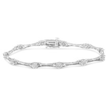 .925 Sterling Silver 1/4 Cttw Diamond Miracle-Set Flared-Bar 7&quot; Link-Style Te... - £111.36 GBP