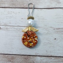 Clip On Charm - Orange with Faux Pearl and Gold Tone Flecks - £10.17 GBP