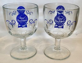 Pabst Blue Ribbon Beer Thumbprint Glass Goblet With Scrolling Lot of 2 V... - £15.33 GBP
