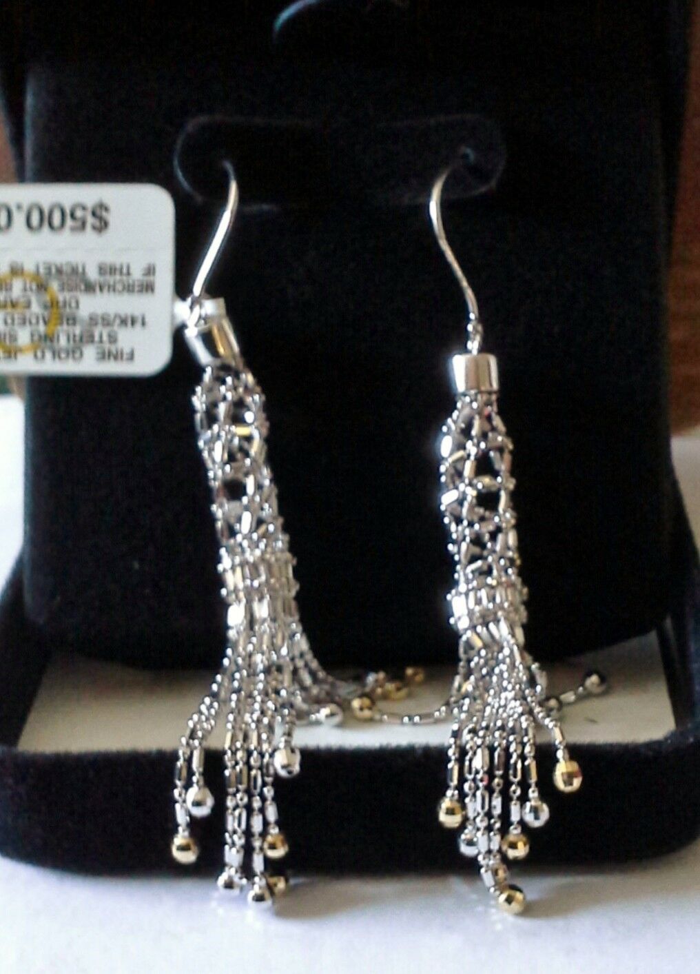 Sterling Silver 14K/SS Beaded Fringe drop earrings, Gorgeous! NWT (MACY'S) - $338.62