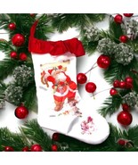 Vtg Giordano Elegant Silk Christmas Stocking Retro Santa &amp; Puppies Ruffl... - $9.49