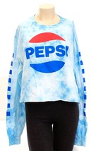 Pepsi Signature Blue Tie Dye Long Sleeve Cropped Tee T-Shirt Women&#39;s L NEW - £31.92 GBP