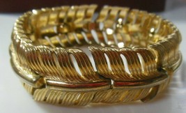 Vintage Signed CROWN TRIFARI Gold-tone Feather/Leaf Style Bracelet 7&quot; -H... - $54.45