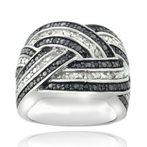 0.75CT Schwarz &amp; Weiß Lab-Created Diamant Crossover Band Ring Weiß Vergoldet - £67.40 GBP