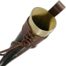 German Drinking Beer Bovine Cow Horn Medieval Norwegian With Brown Leather Frog image 2