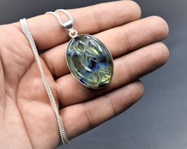 Pendentif Angle En Labradorite Naturelle Sculpté À La Main Avec Chaîne En Lai... - £19.56 GBP