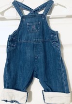 Lands End Baby Girl Kitty Denim Overalls Blue Jean Pink Cuffed Sz 3-6 Mo... - $17.49