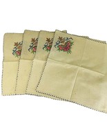 Vintage Linen Dinner Napkins Lot 4 Burlap Needlepoint Embroidered Handma... - $40.99