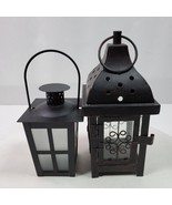 Vintage Lanterns SET of 2 Farmhouse Metal Glass 7.5 Inch Tall &amp; 5 Inch Tall - $29.00
