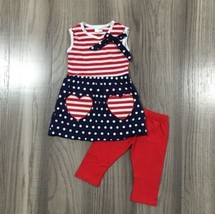 NEW Boutique Patriotic Ruffle Tunic Dress Leggings Girls Outfit Set 4th of July - £3.06 GBP+