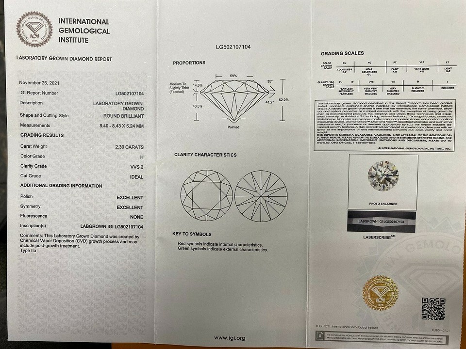 Lot of 2 Cvd Faux Diamonds Grown Round Cut Diamonds Igi Certified TCW = 4.65-... Item image 4