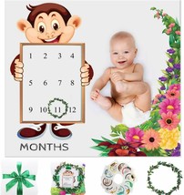 Baby Monthly Milestone Blanket Unisex- Wreath and 12 Stickers - Cotton F... - £19.46 GBP