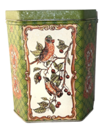 Collectors Tin Tins Birds Tree Branch Berries Green 6&quot; x 5&quot; x 3&quot; Storage... - £10.15 GBP