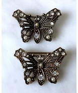 Sweet Romance Butterfly Brooches Antique Gold Tone Metal Rhinestones Fau... - £22.68 GBP
