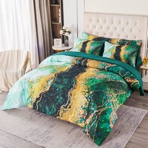 Green Marble Pattern Bedding Sets Queen Size Watercolor Tie Dye Quilt Se... - £80.65 GBP