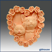 2D silicone Soap/polymer/clay/cold porcelain mold – Kitty Kat Heart - $27.72