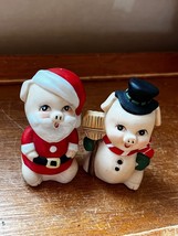 Brown &amp; White Ceramic Puppy Dog w Santa Claus Hat &amp; Scarf Christmas Holiday Figu - £9.10 GBP