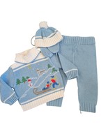 Vintage Baby Boy 6 To 12 Months Knit 3 Piece Set Sweater Pants Hat 80s W... - $38.60