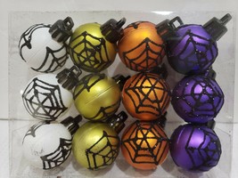 (12) Halloween MINI Glitter Spider Web Plastic Tree Ornaments 1.5&quot; Decor - £17.63 GBP