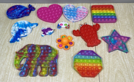 Lot of 12 Fidget Pop It Toys Spinner Elephant Hearts Star Lobster Whale Square - £8.58 GBP