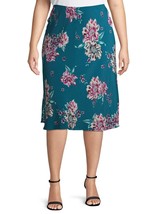 Terra &amp; Sky Women&#39;s Plus Midi Length Slip Skirt Size 1X (16-18W) Corsair Floral - £15.64 GBP
