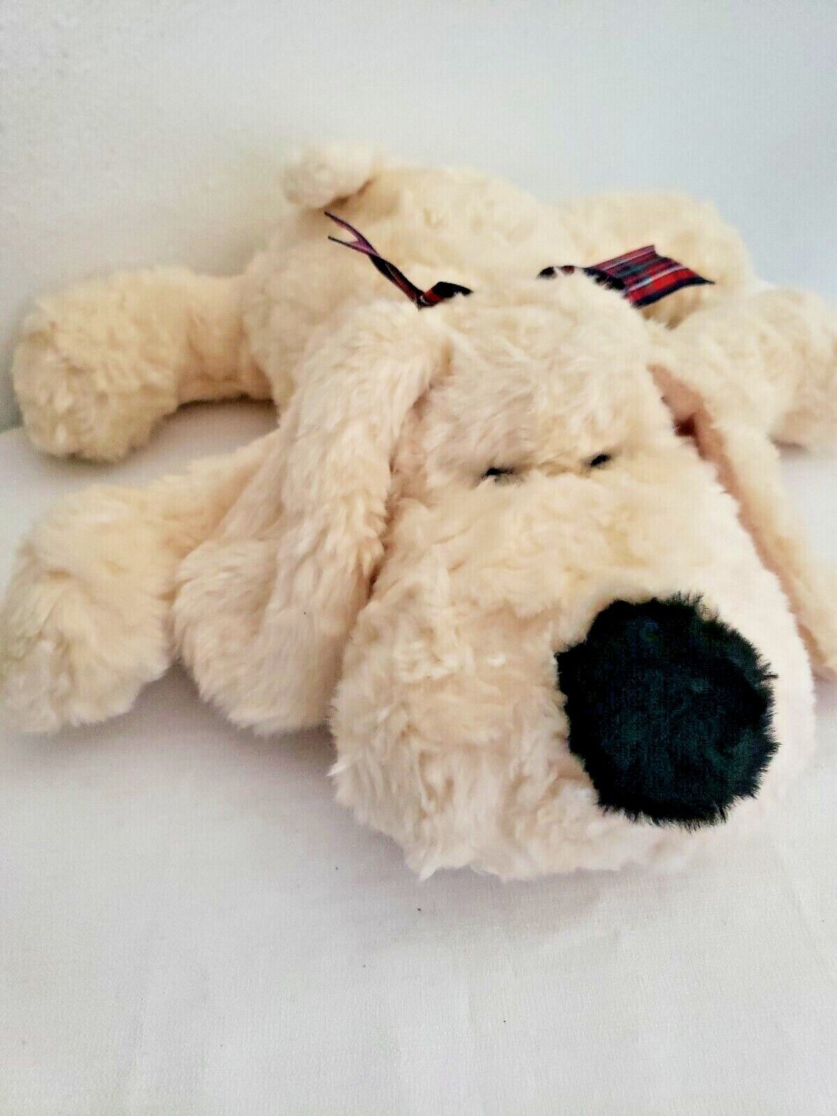 Walmart Puppy Dog Plush Stuffed Animal Cream Light Tan Black Nose Plaid Bow  - £21.71 GBP