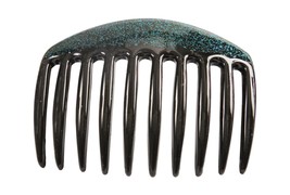 Caravan French Hand Painted Back Comb, Green Glitter - £14.00 GBP