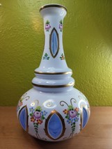 Antique Bohemian Czech Moser Opaline Cased Cut to Blue Crystal Large Decanter - £205.74 GBP