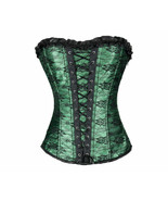 Green Satin Black Net Gothic Burlesque Bustier Waist Training Overbust C... - £59.99 GBP