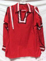 Beautiful Handmade Seminole Florida Men&#39;s Red Ribbon Shirt Black White 2XL - £87.04 GBP